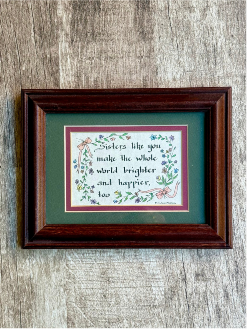 Vintage Calligraphy Sisters Quote Framed Art Perfect Pleasures Cape May NJ 1992